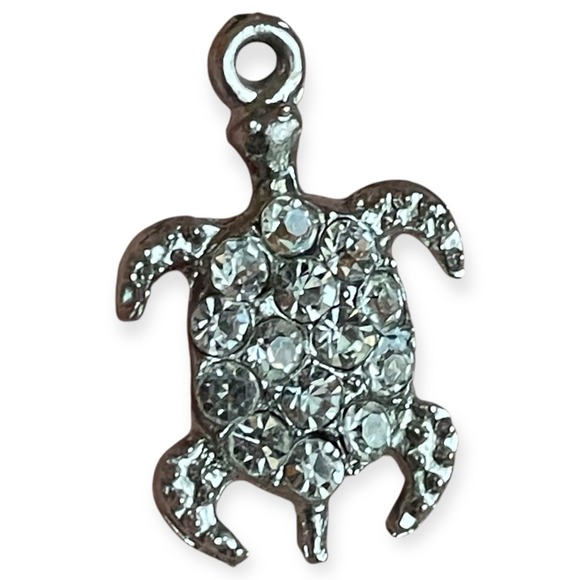 Jewelry - Silver Tone Cute Turtle Pendant Crystal Rhinestone Sea Life Charm Ocean Animal
